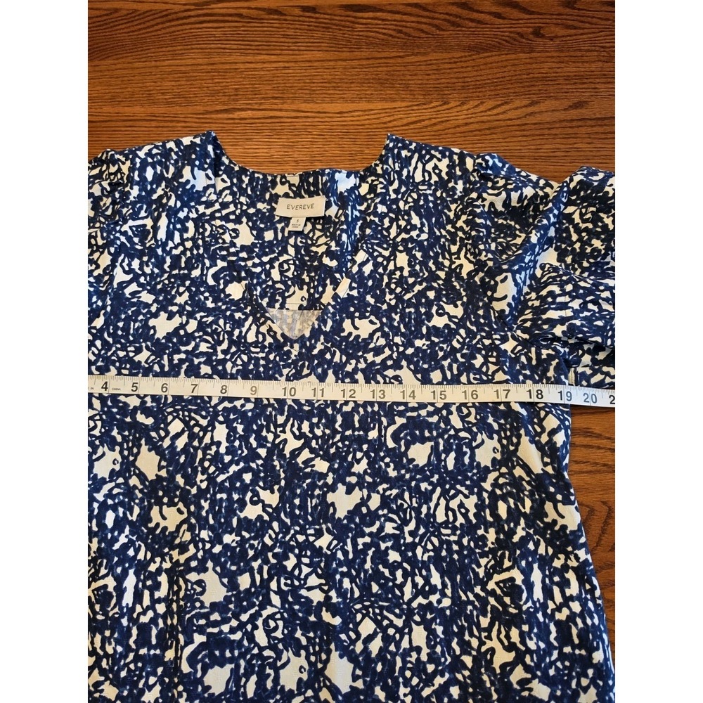 Evereve Shay Dress Womens Size Small Navy Blue &White Pockets V-Neck Puff Sleeve - Picture 9 of 11